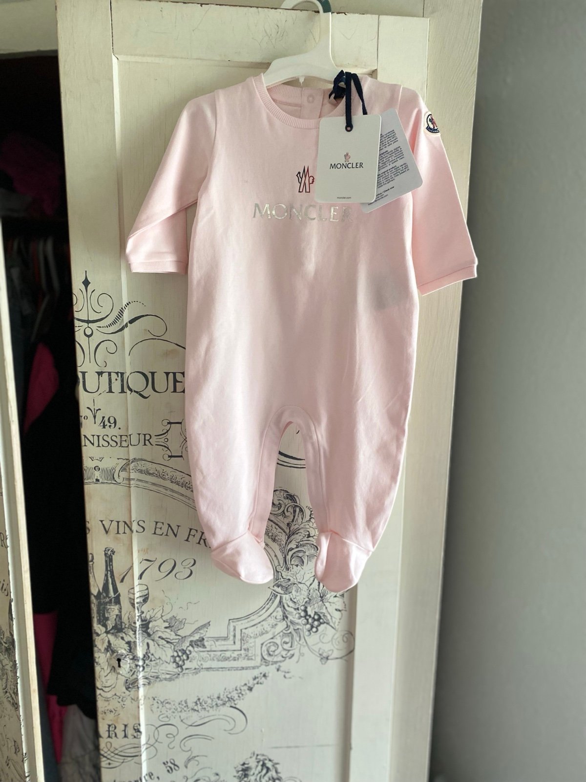 NWT Guaranteed Authentic Moncler Pink Playsuit/One piece Baby grow