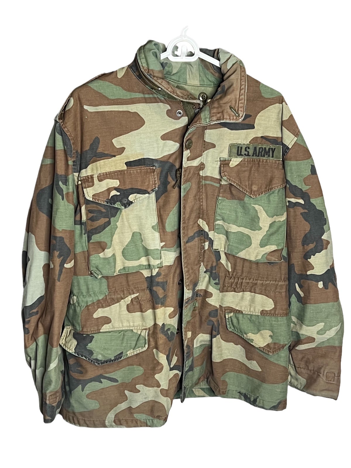 Vintage US Military Issued Cold Weather Woodland Camo Field Jacket Size Short M
