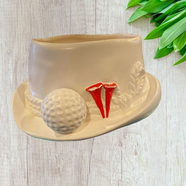 Rare Vintage 1963 Lefton #1698 Golfers Hat Planter White Tees Ball EUC