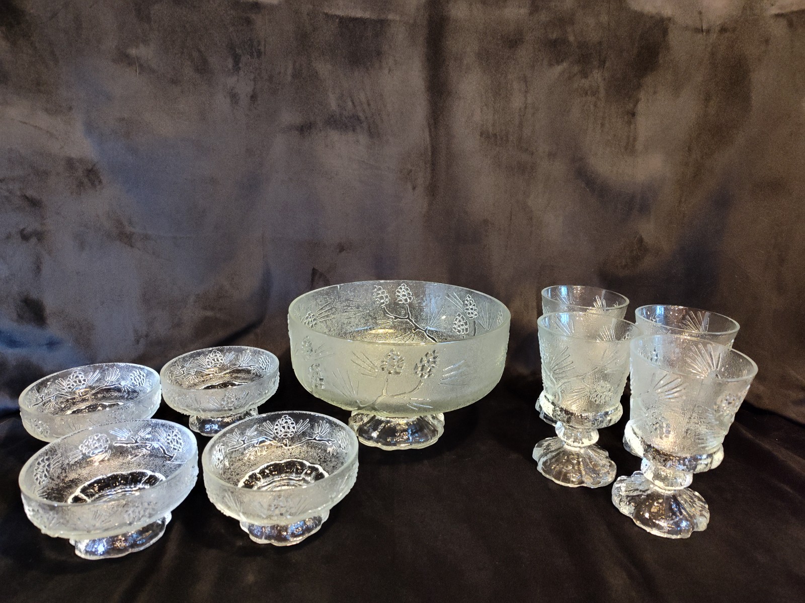 1970's Ponderosa Pines by Tiara Exclusives for Indiana Glass, 9-Piece Set