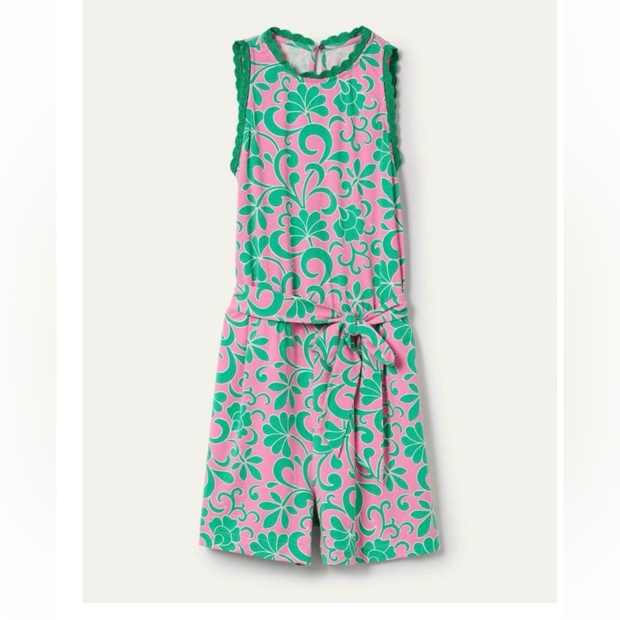 Boden green and pink print belted sleeveless beachy Resortwear casual romper