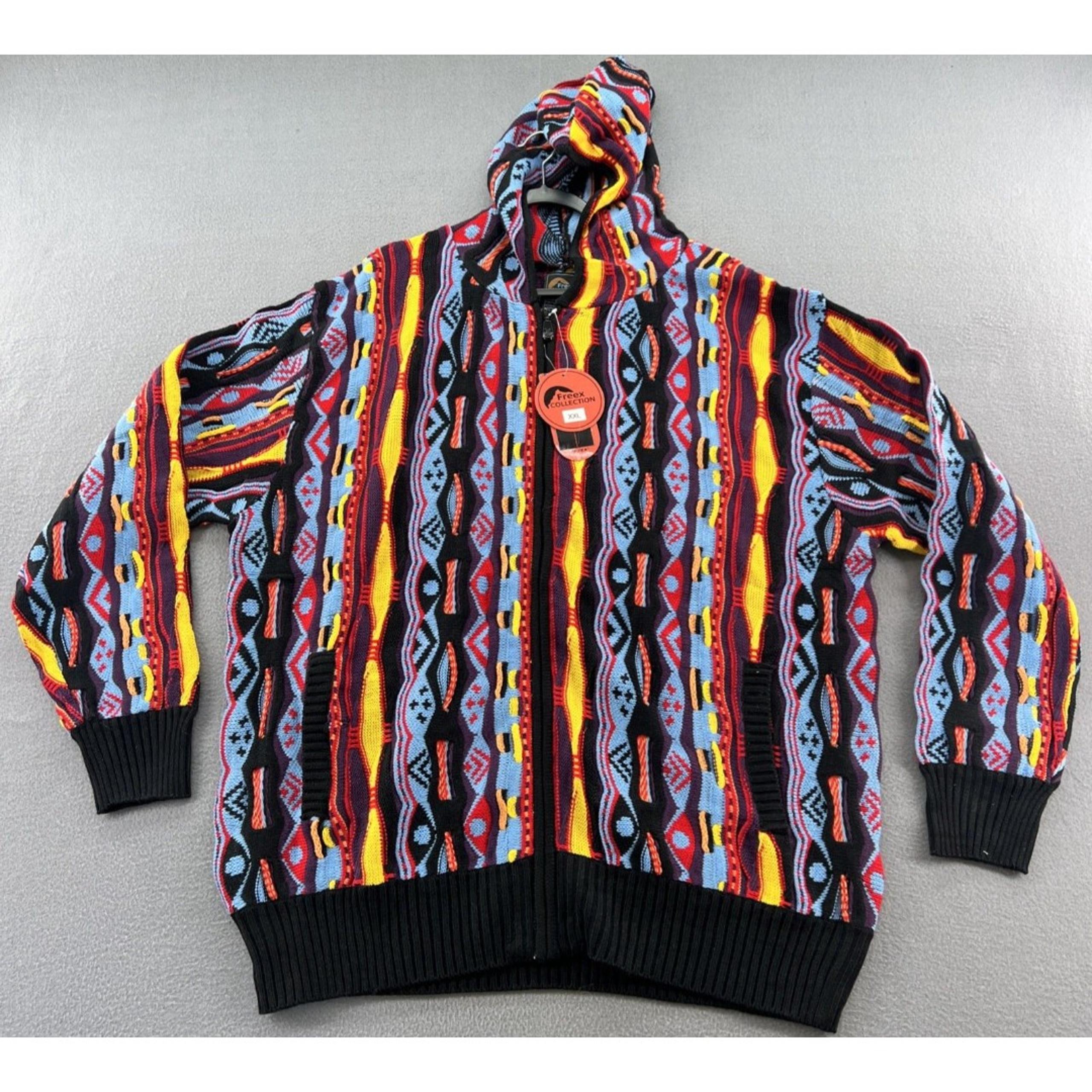 Vintage Freex Mountain Sweater Mens 2XL 3D Knit Full-Zip Coogi Style Full Zip