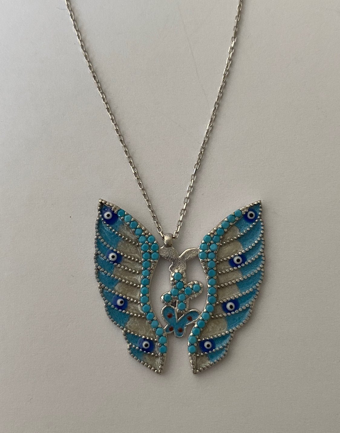 925 Silver angelwing butterfly evileye necklace