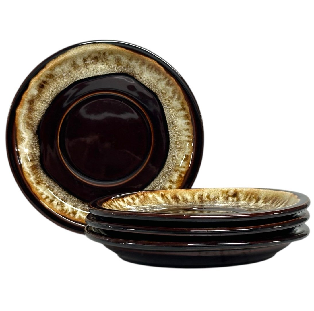 Vintage Pfaltzgraff Gourmet Brown Drip Glaze saucers/dessert Plates - Set Of 4