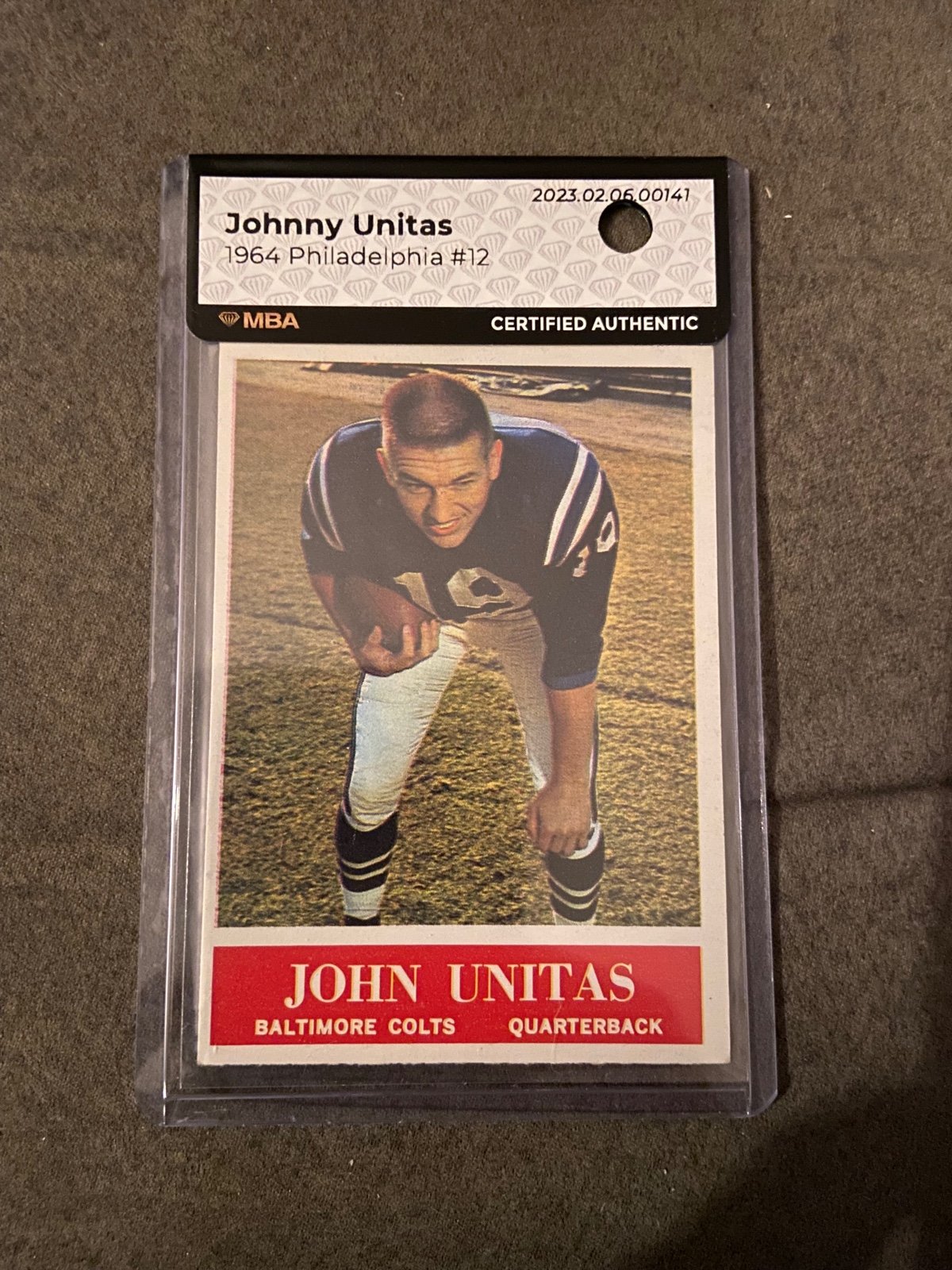 Johnny Unitas 1964 Philadelphia Baltimore Colts #12 (MBA Cerified Authentic)