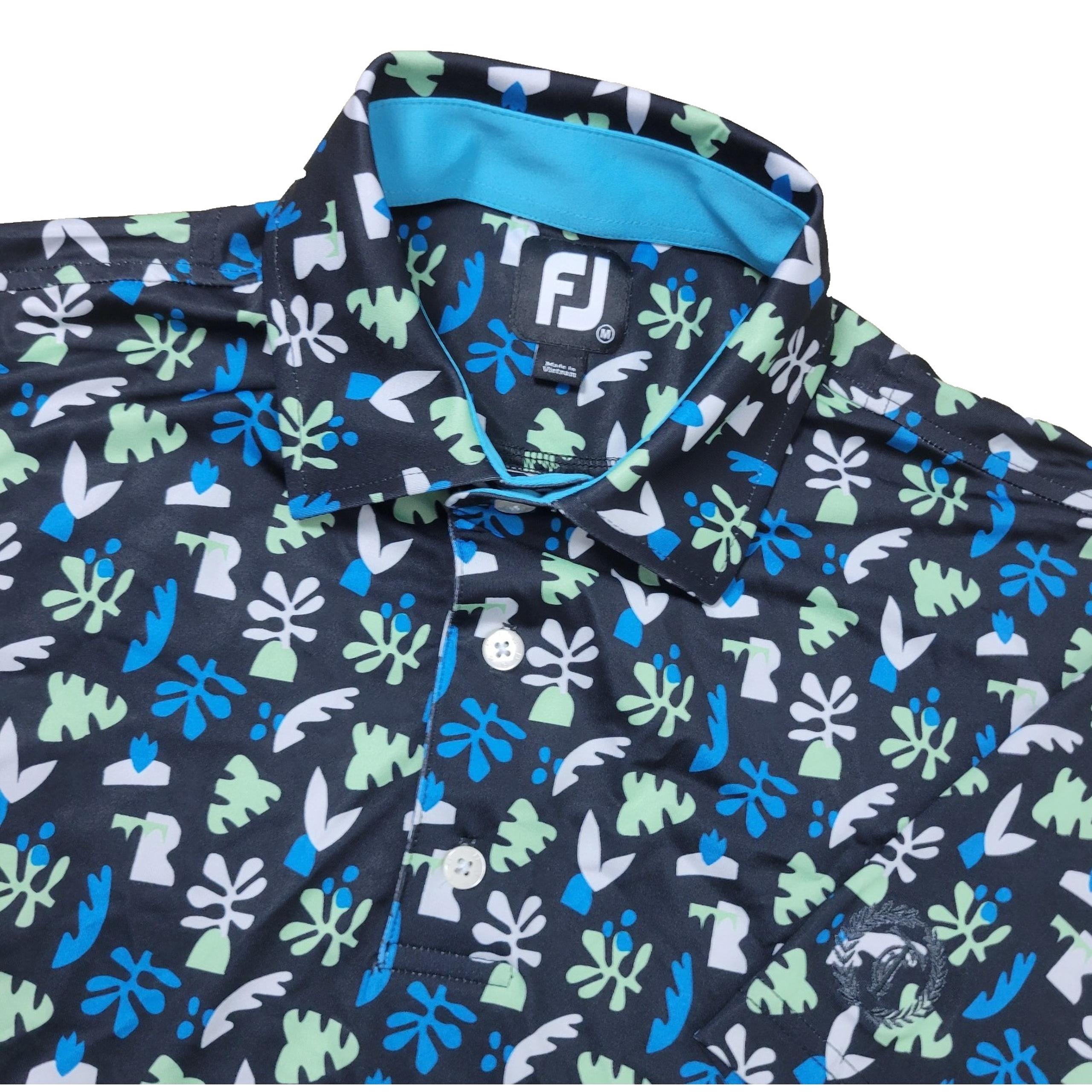 FootJoy Mens Medium Black All Over Floral Performance Stretch Golf Polo