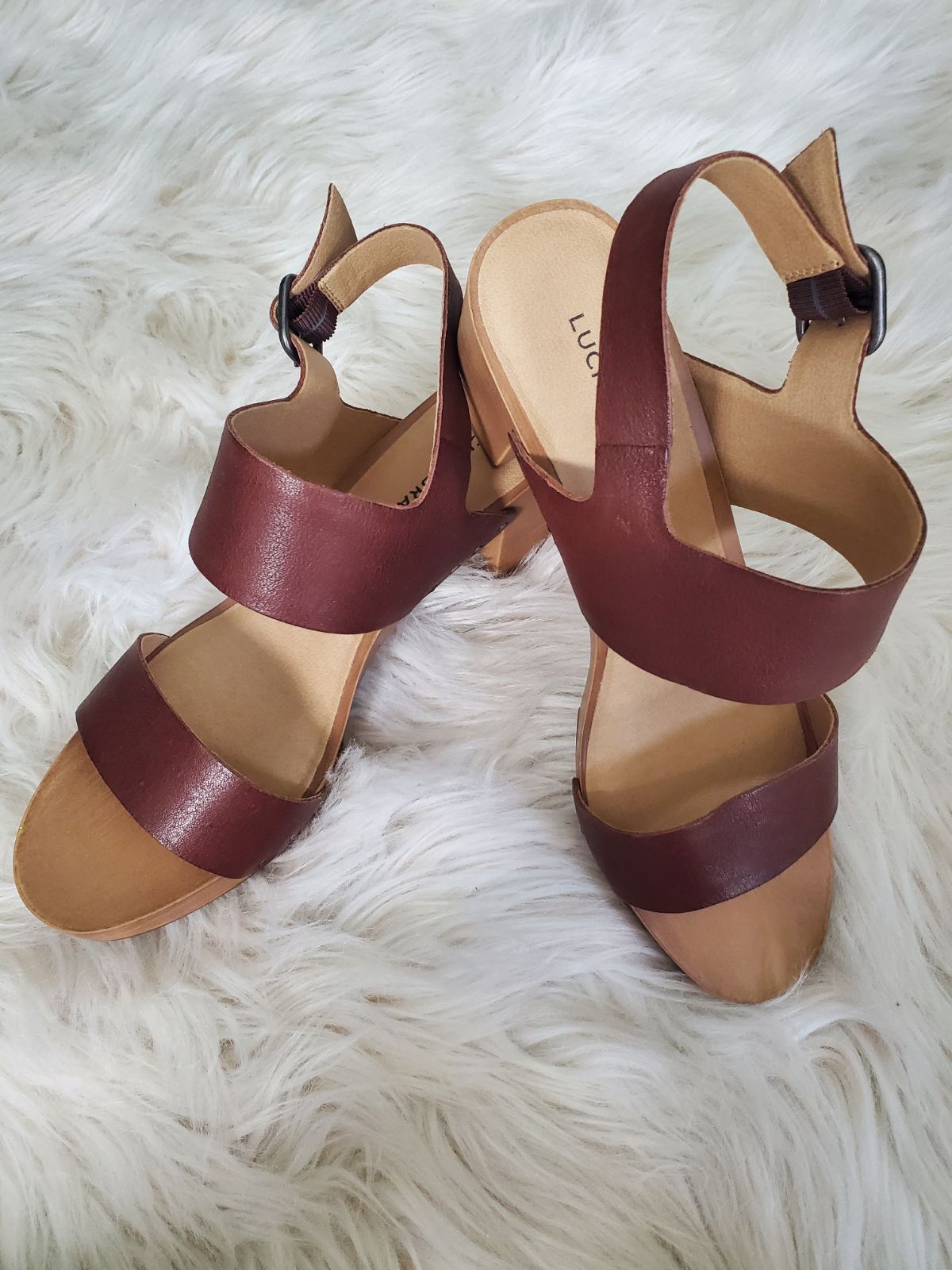 Lucky Brand Wood Block Leather Heels