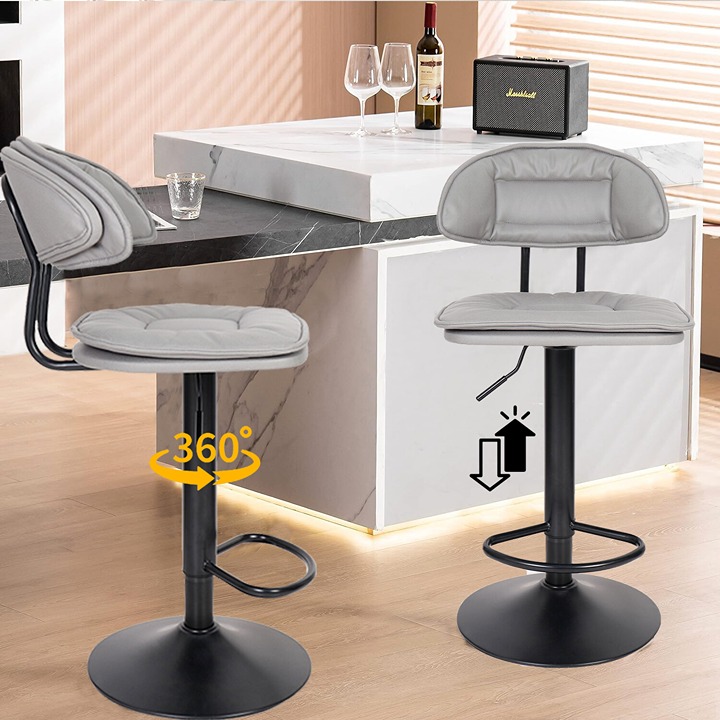 2X Swivel Bar Stools Double-Layer Upholstered Counter Height Bar Stools w/ Back