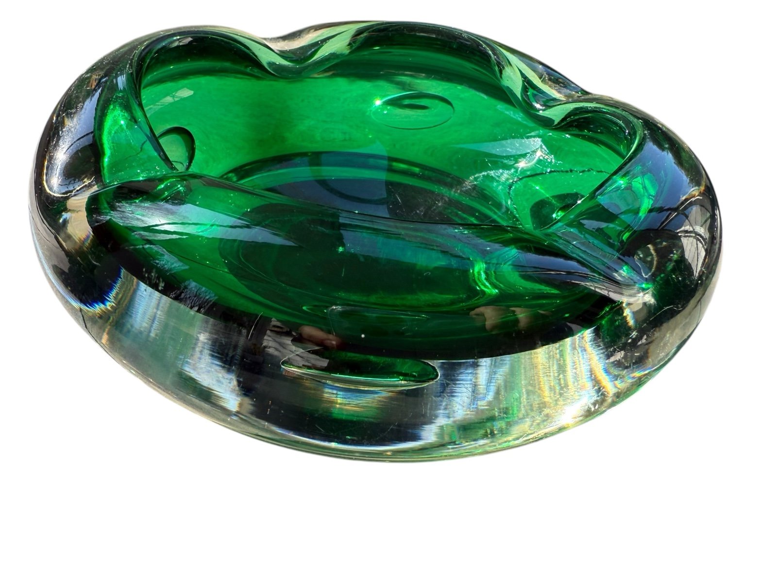Vintage MCM Green Glass Ashtray Bowl