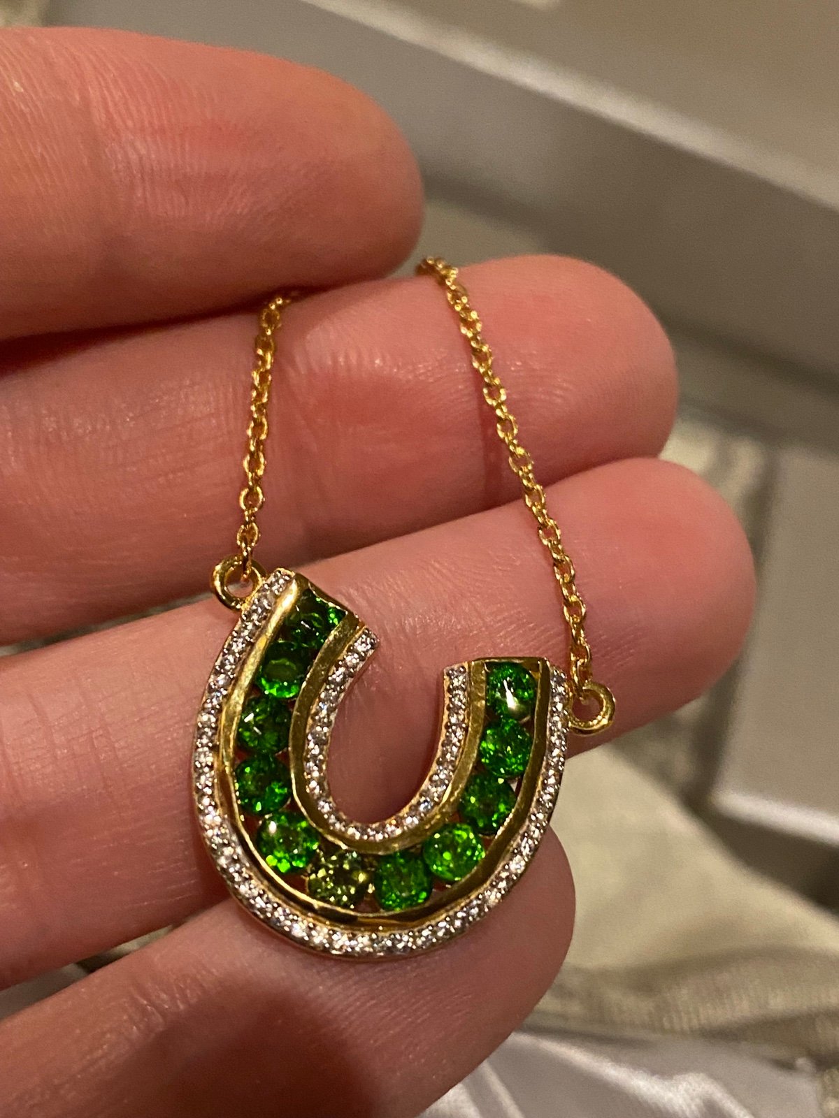 Chrome Diopside & Zircon Horseshoe Necklace - new!