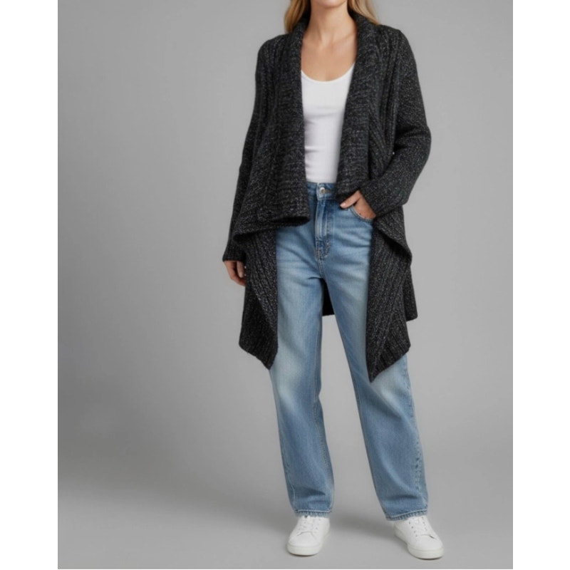 Eileen Fisher Wool Drape Waterfall Cardigan Sweater in Charcoal sz S