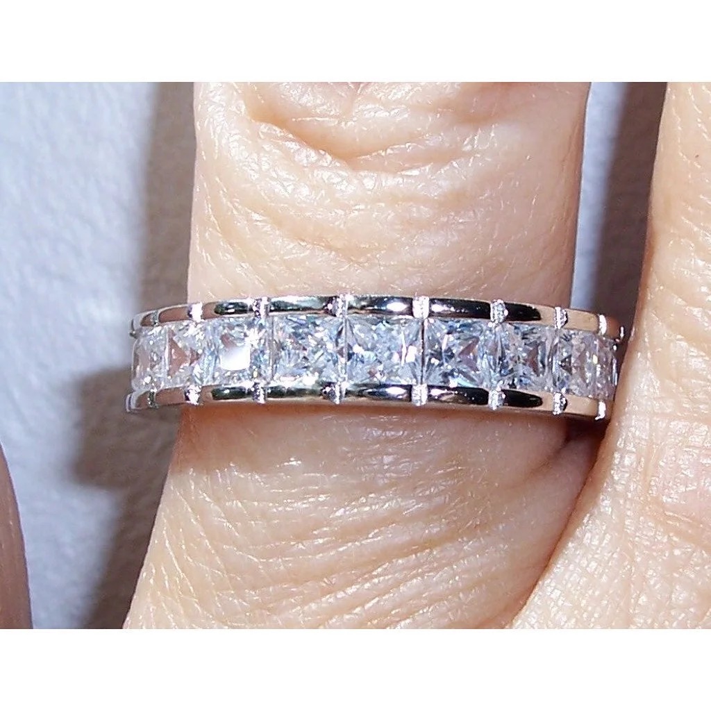 Size 9, 925 STERLING SILVER Princess Cut Channel Set CZ Eternity Band Ring