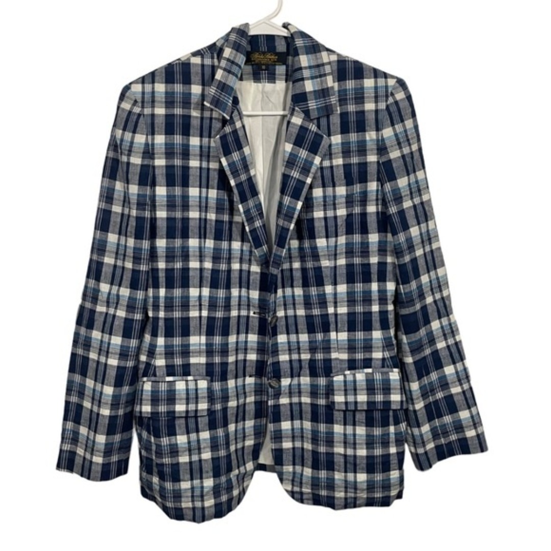 Brooks Brothers Blue Plaid Cotton Soft Shell Blazer Jacket