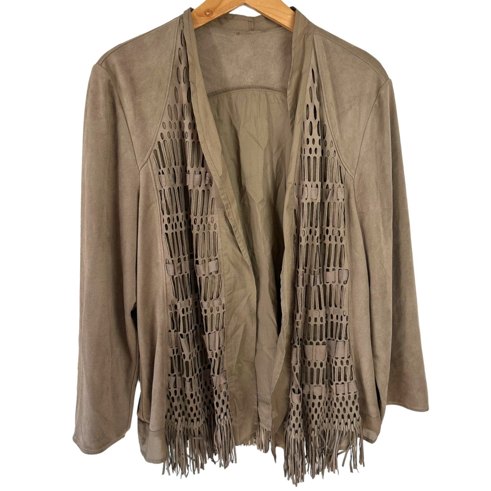 Chico XL tan faux suede lightweight boho western jacket Rodeo Line dancing Party