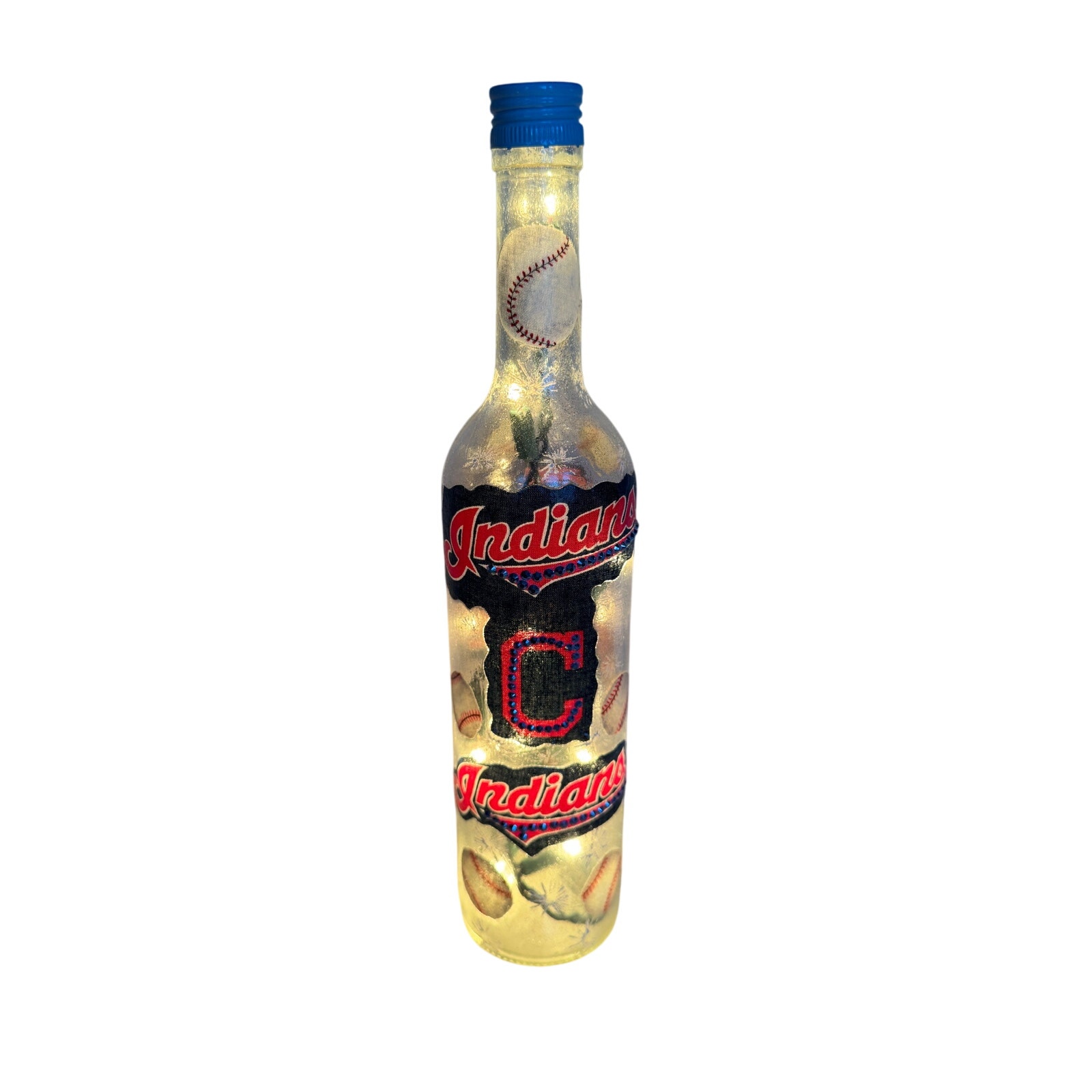Cleveland Indians Designer Glass Bottle w/ Lights *Unique Gift Idea