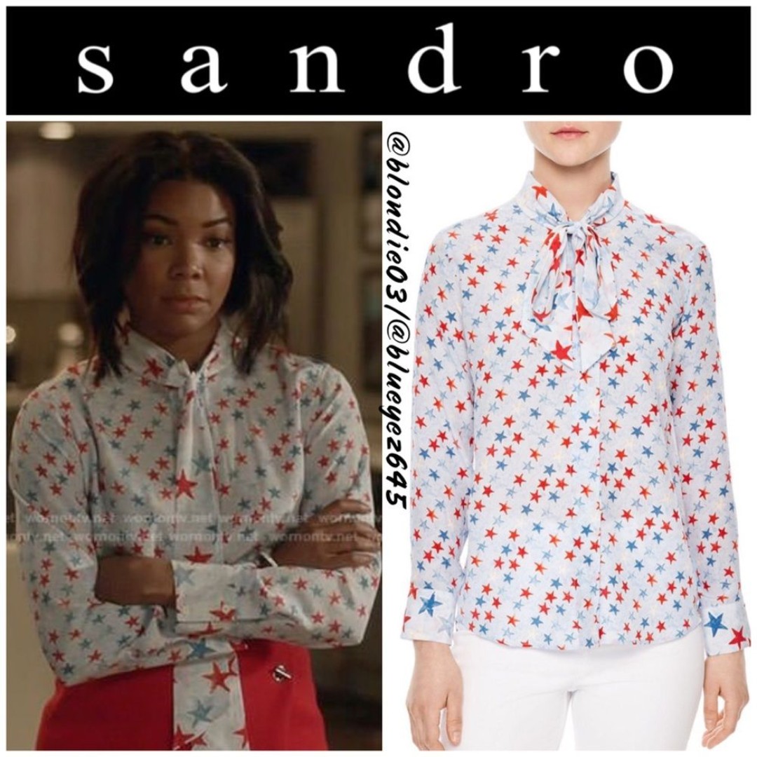 Sandro star print space tie neck shirt 2 (US M)