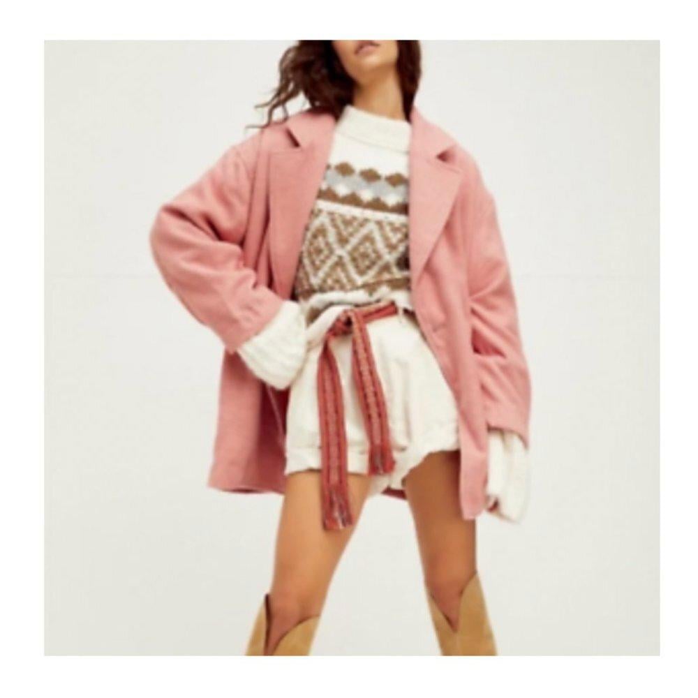 Free People Hannah Slouchy Oversized Pink Blazer Coat Size Small