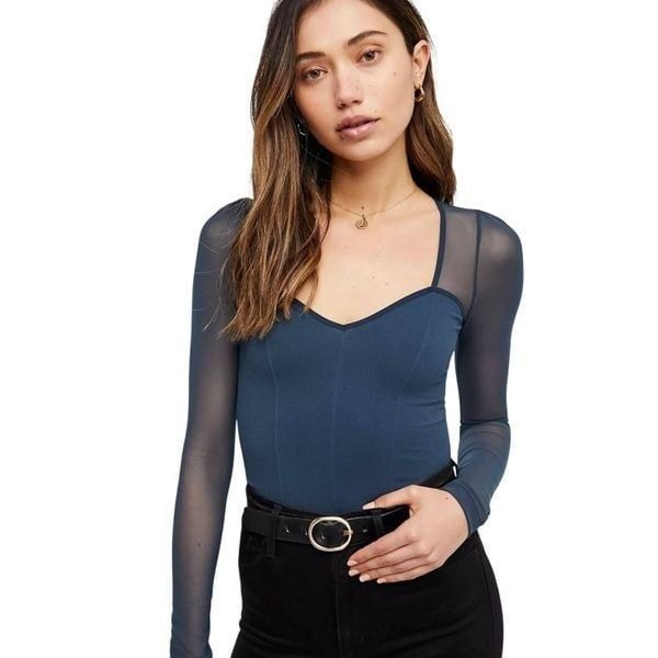 Free People sweetheart mesh sleeve top Medium