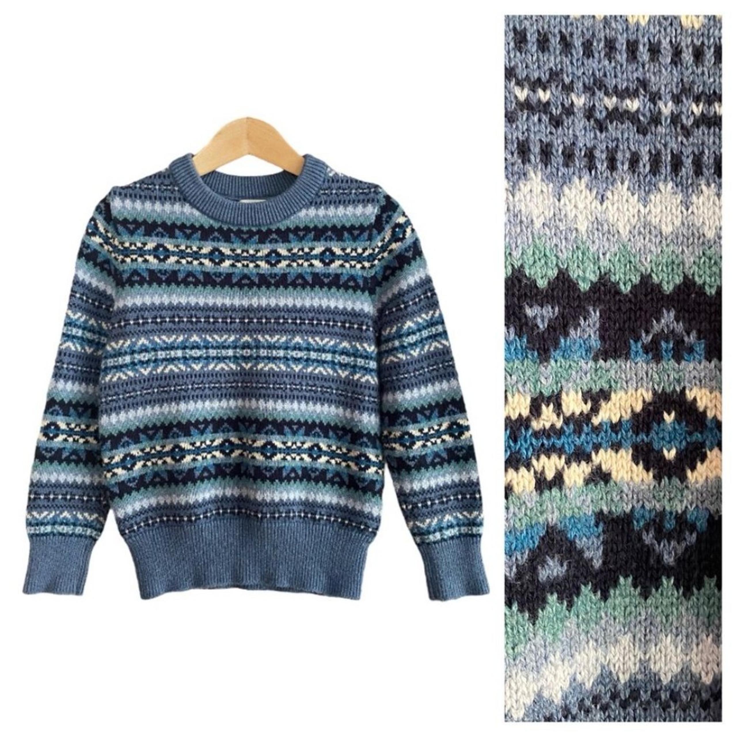 Crewcuts Blue Fair Isle Knit Crewneck Sweater