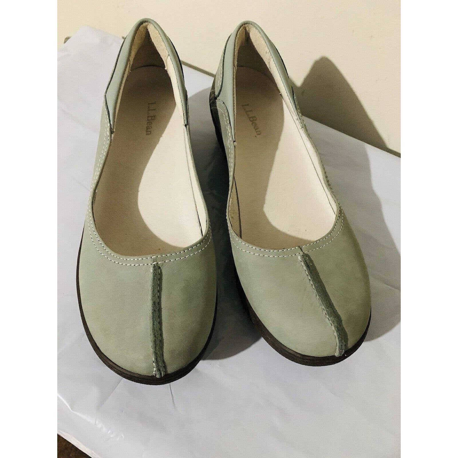 L.L. Bean Shoes Women's 7.5 Turquoise Slip On Wedge Split Toe Leather 286836