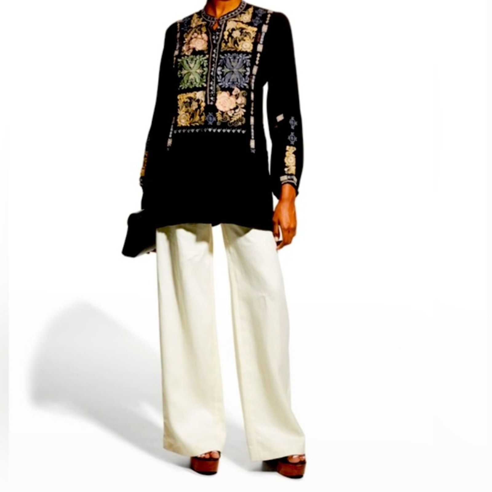 Johnny Was Biya Embroidered Mrunal Long Sleeve Silk Tunic 400 S RARE like new
