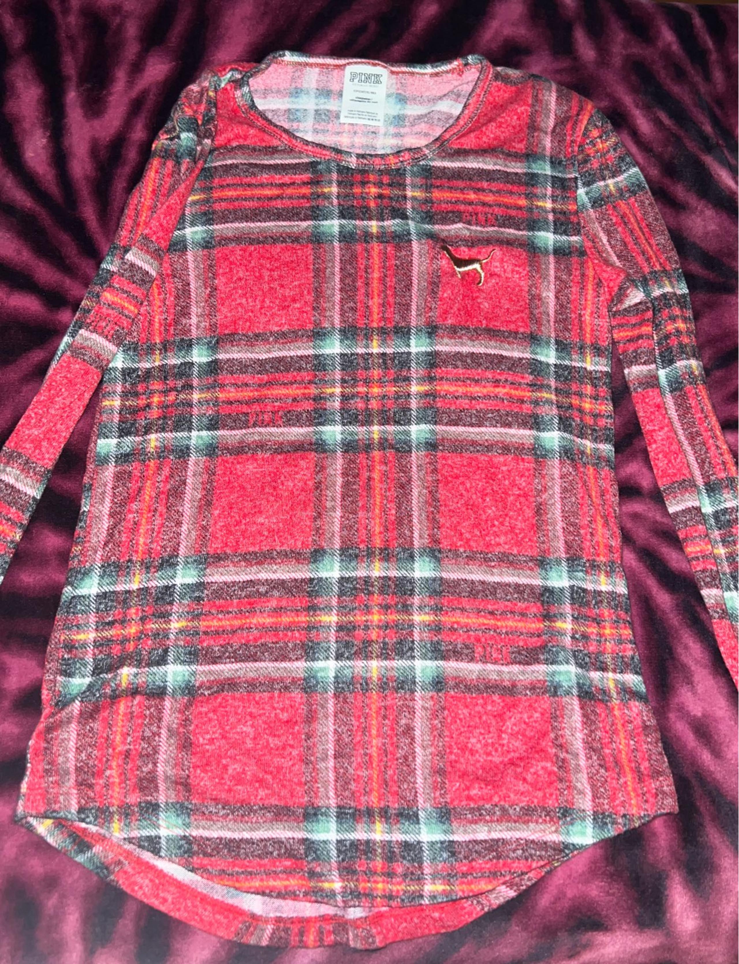 Pink by Victoria Secret red striped pajama top with gold dog. size small .