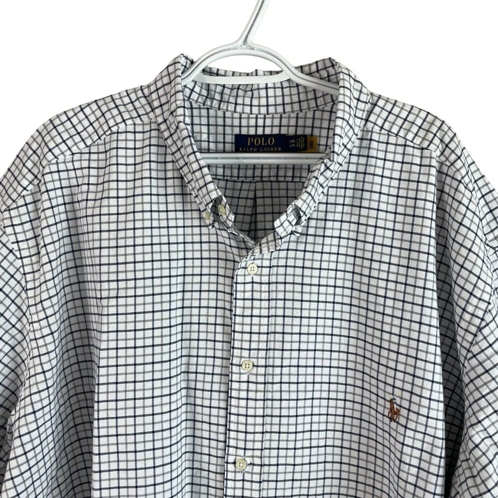 NEW Polo Ralph Lauren Shirt Mens 4XB White Blue Check Button Down FleshPony 125