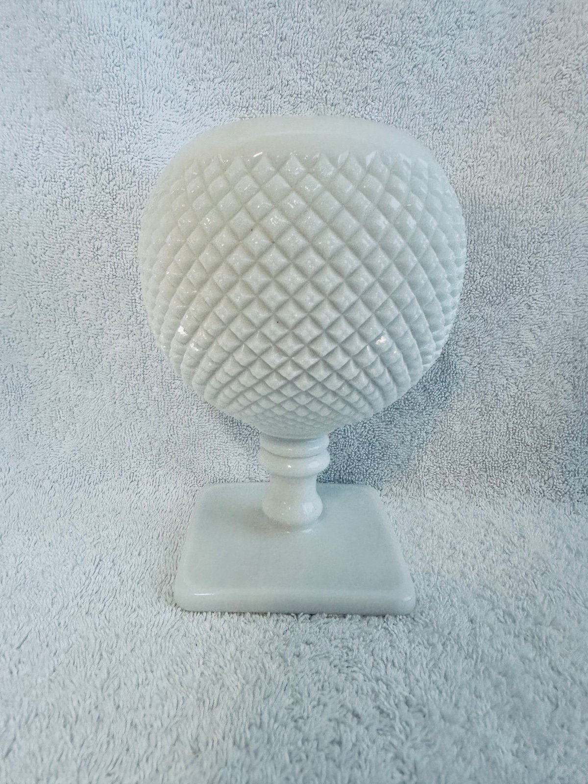Vintage Westmoreland Milk Glass Ivy Ball Vase Square Pedestal English Hobnail