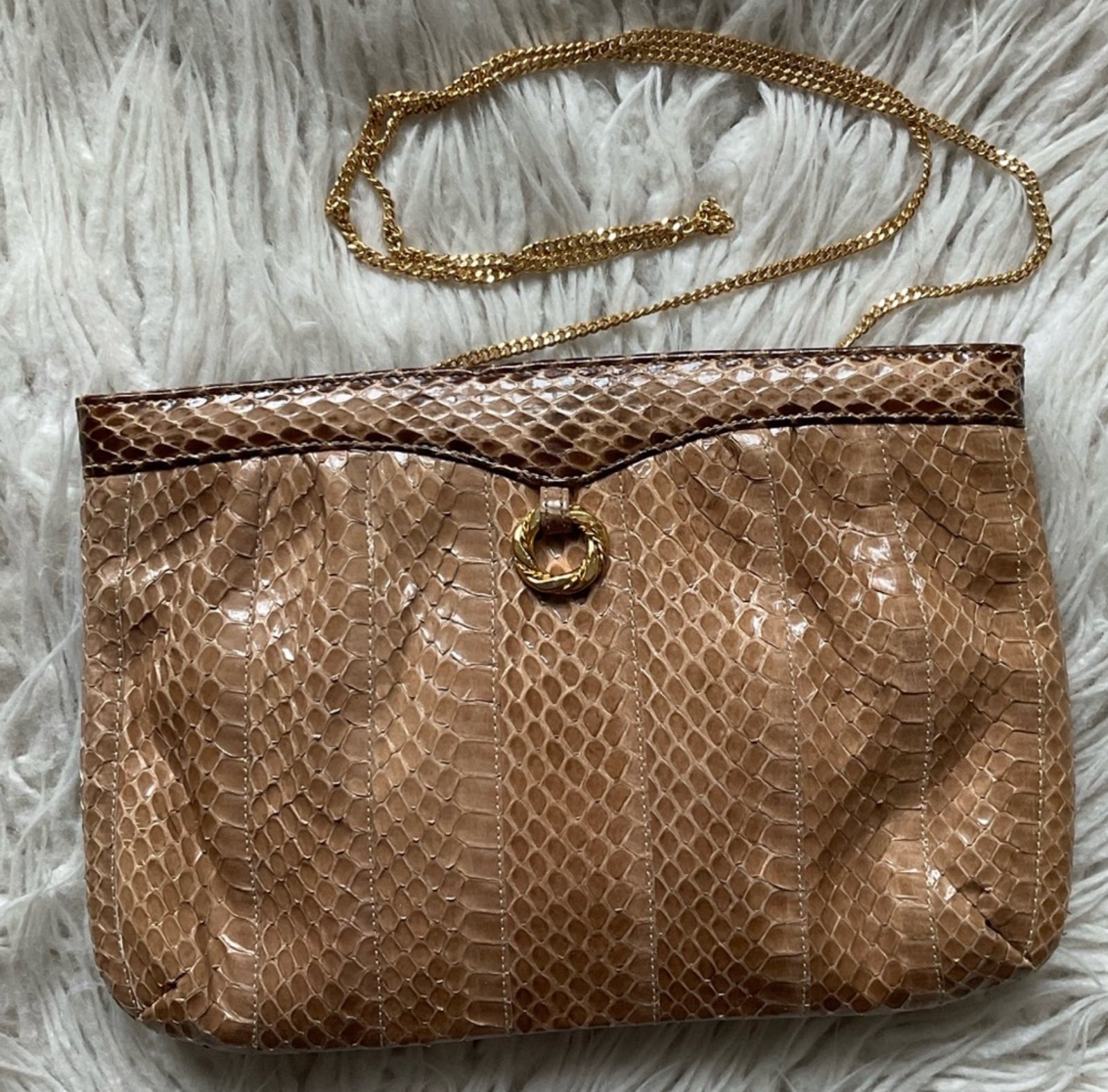 Morris Moskowitz Vintage Tan Authentic Snakeskin Convertible Crossbody Clutch