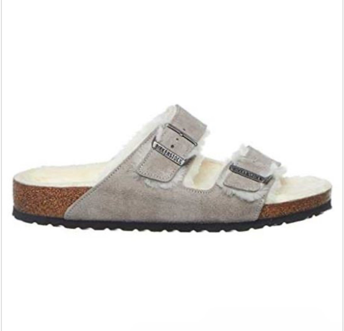 Birkenstock Arizona Shearling Stone Coin/Natural Suede/Shearling, 40 N EU