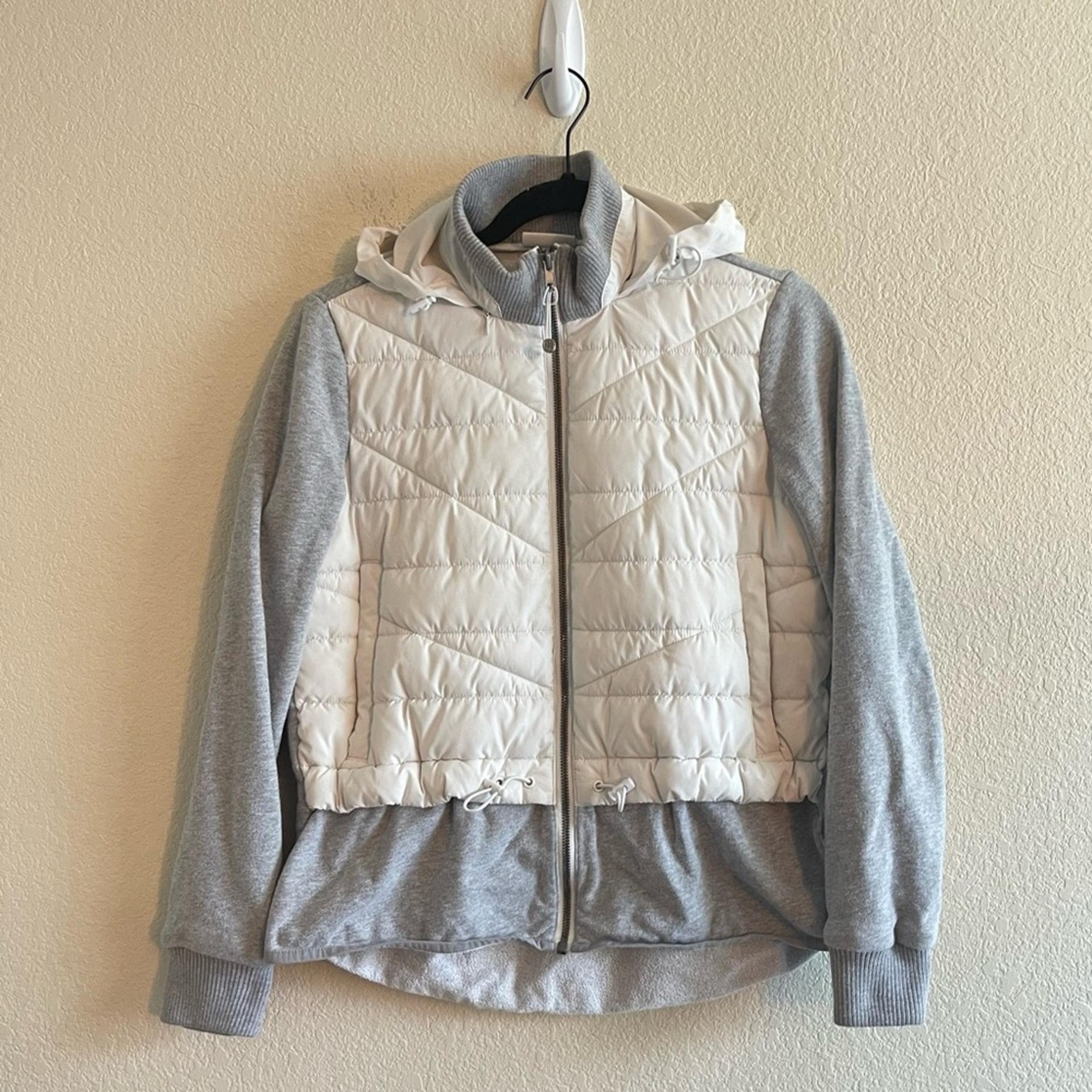 Zella Gray White Puffer Full Zip Hoodie Athletic Sweatshirt Womens Size XS