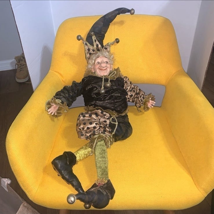 Halloween Rare Vintage Court Jester Doll Bendable with Bells Posable 22 In.