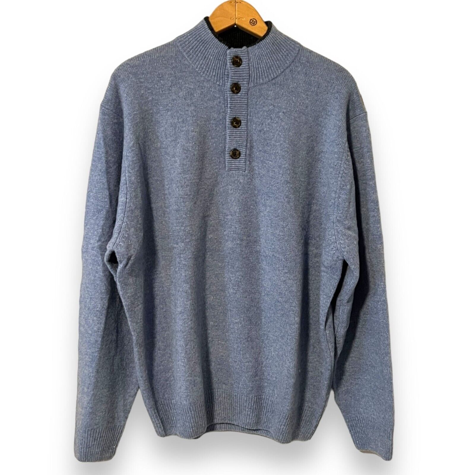 Jos A Bank Light Blue Lambswool Pullover 1/4 Button Sweater Mens Large NWT