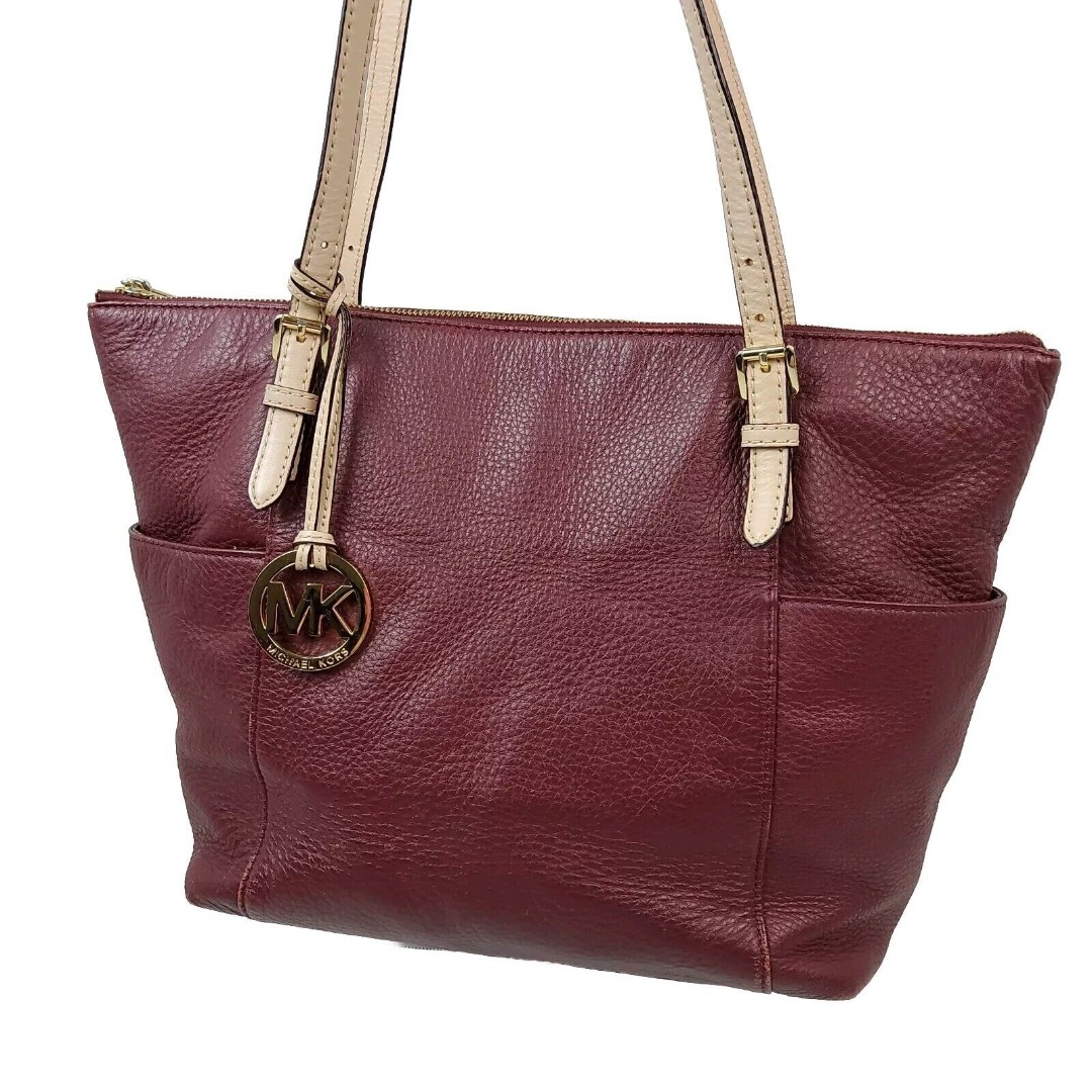 Michael Kors MK Pebbled Leather Shoulder Handbag Purse Tote Eggplant