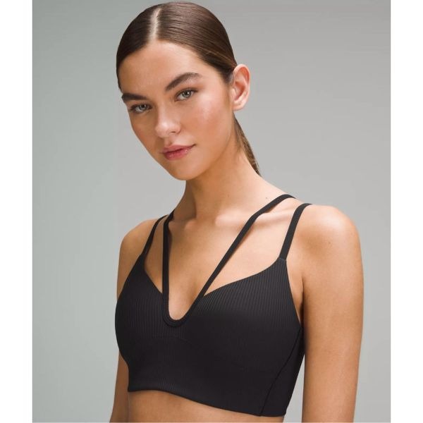 Lululemon Like a Cloud Strappy Longline Ribbed Bra Light Support B/C Cup 6 Black