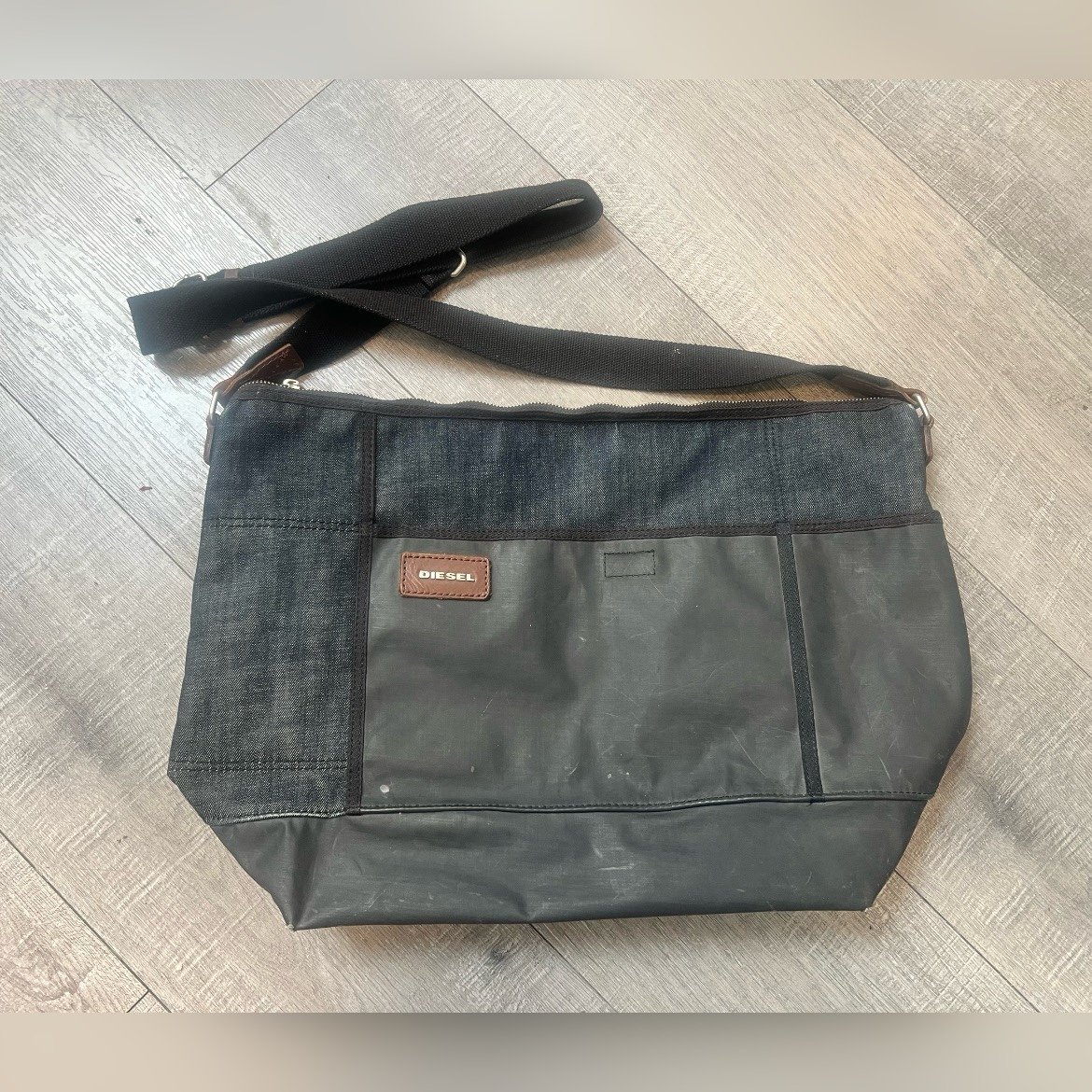 Diesel Men Black Denim Shoulder Bag 20W x 14L Luxury Stylish Casual Italian Bag