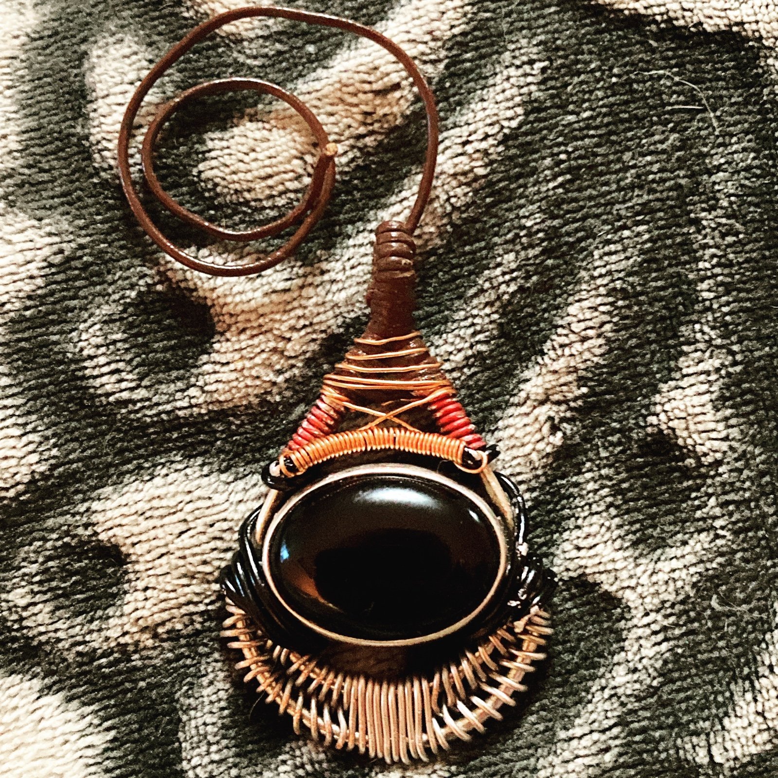 Black obsidian wire wrapped pendant