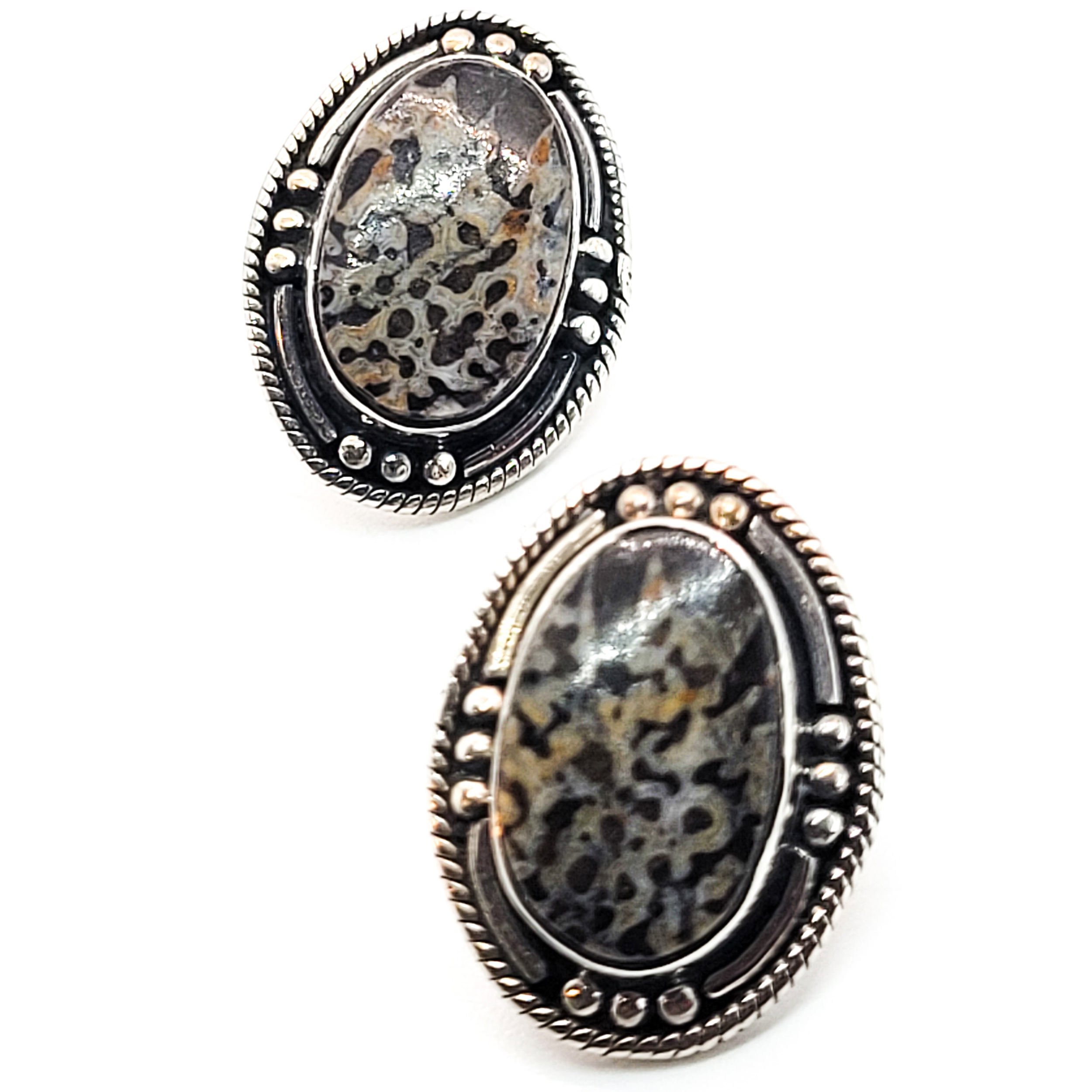 Speckled Jasper vintage artisan tribal sterling silver earrings