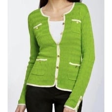 Trina Turk Womens Green/Ivory Trim Edges Long Sleeve Button Front Cardigan Sz. M