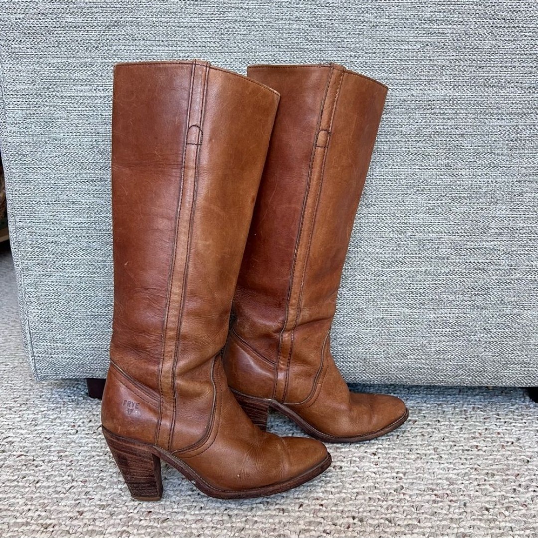 Vintage Frye Tan Leather Tall Campus Boots
