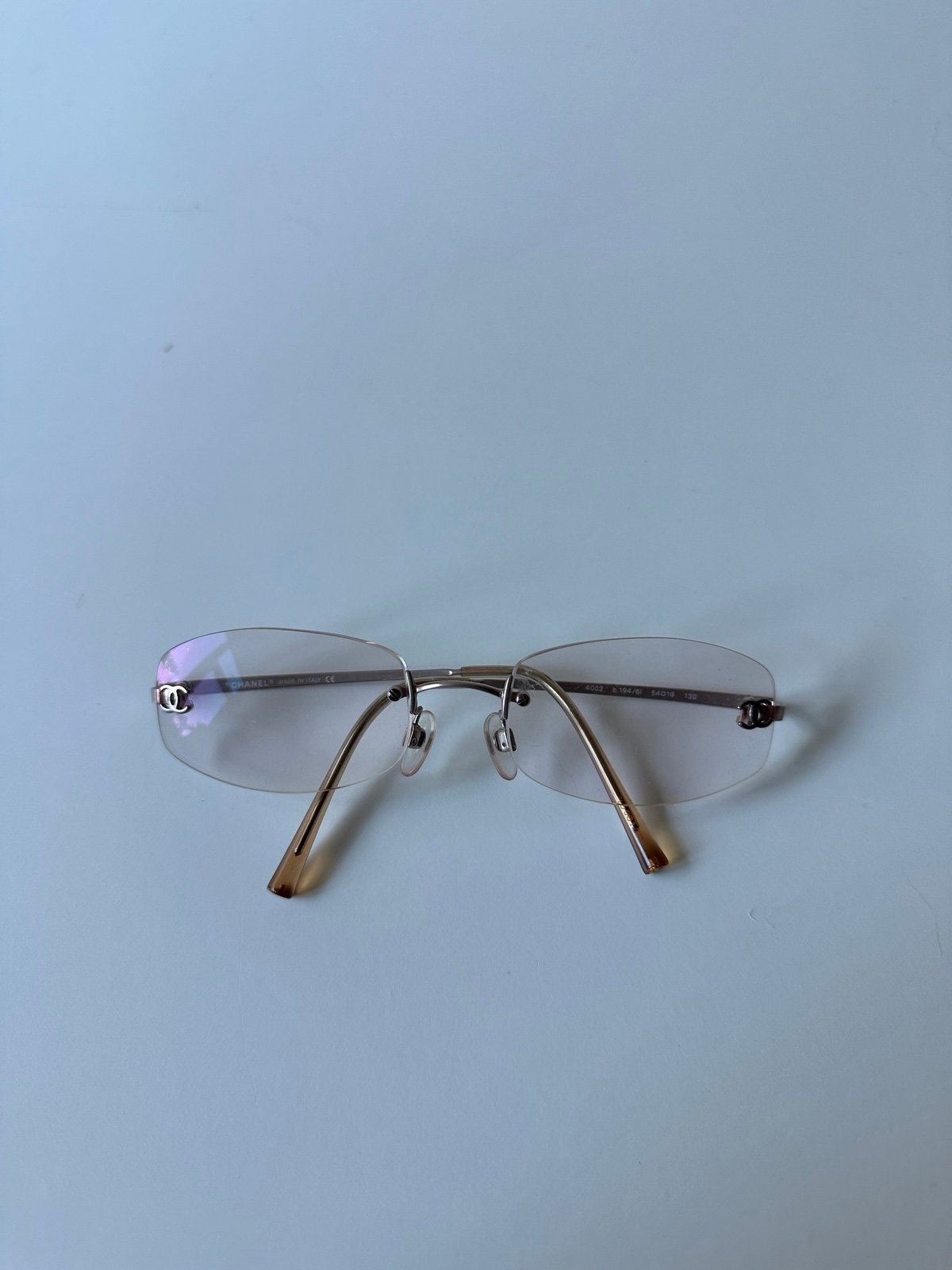 Vintage Y2K CHANEL 4002 194/61 54[]19 130 Eyewear Rimless Coco Mark Logo Glasses