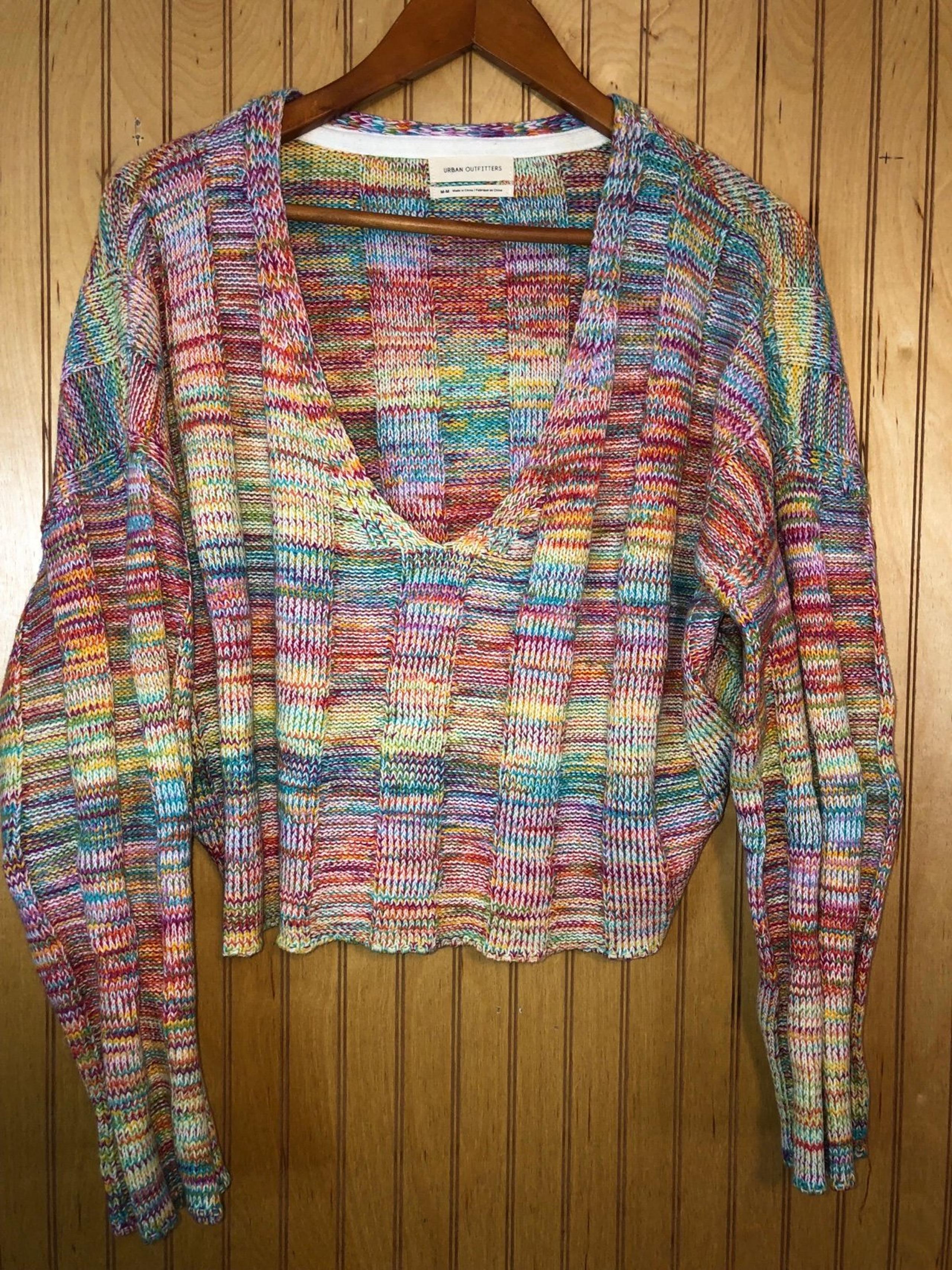 Urban Outfitters Micah Rainbow Ribbed V-neck Sweater Medium