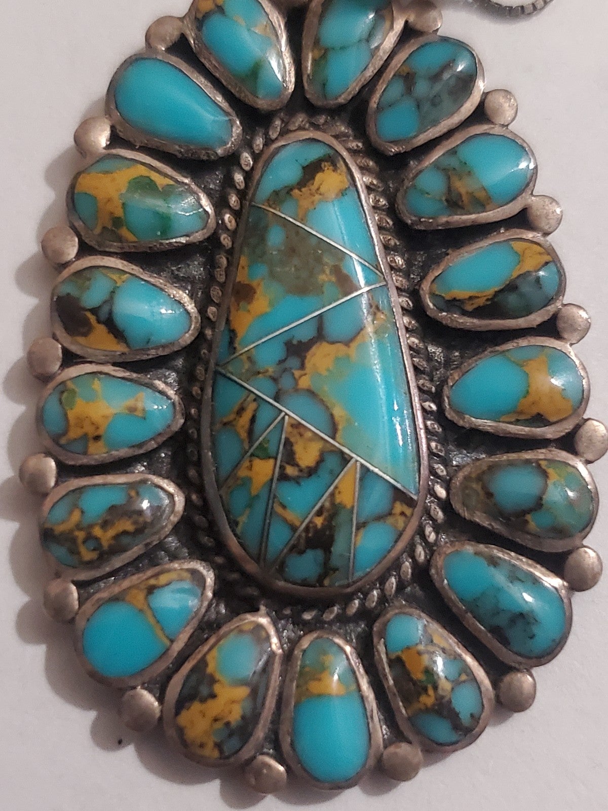 Vintage Native American Turquoise & Silver Pendant shops w/Necklace