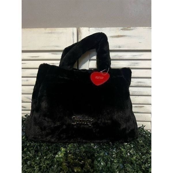 Juicy Couture Black NWOT Faux Fur Tote Handbag Purse Super Soft