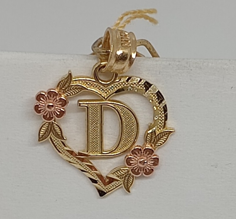 14k Solid Two Tone Gold Heart Initial Pendant