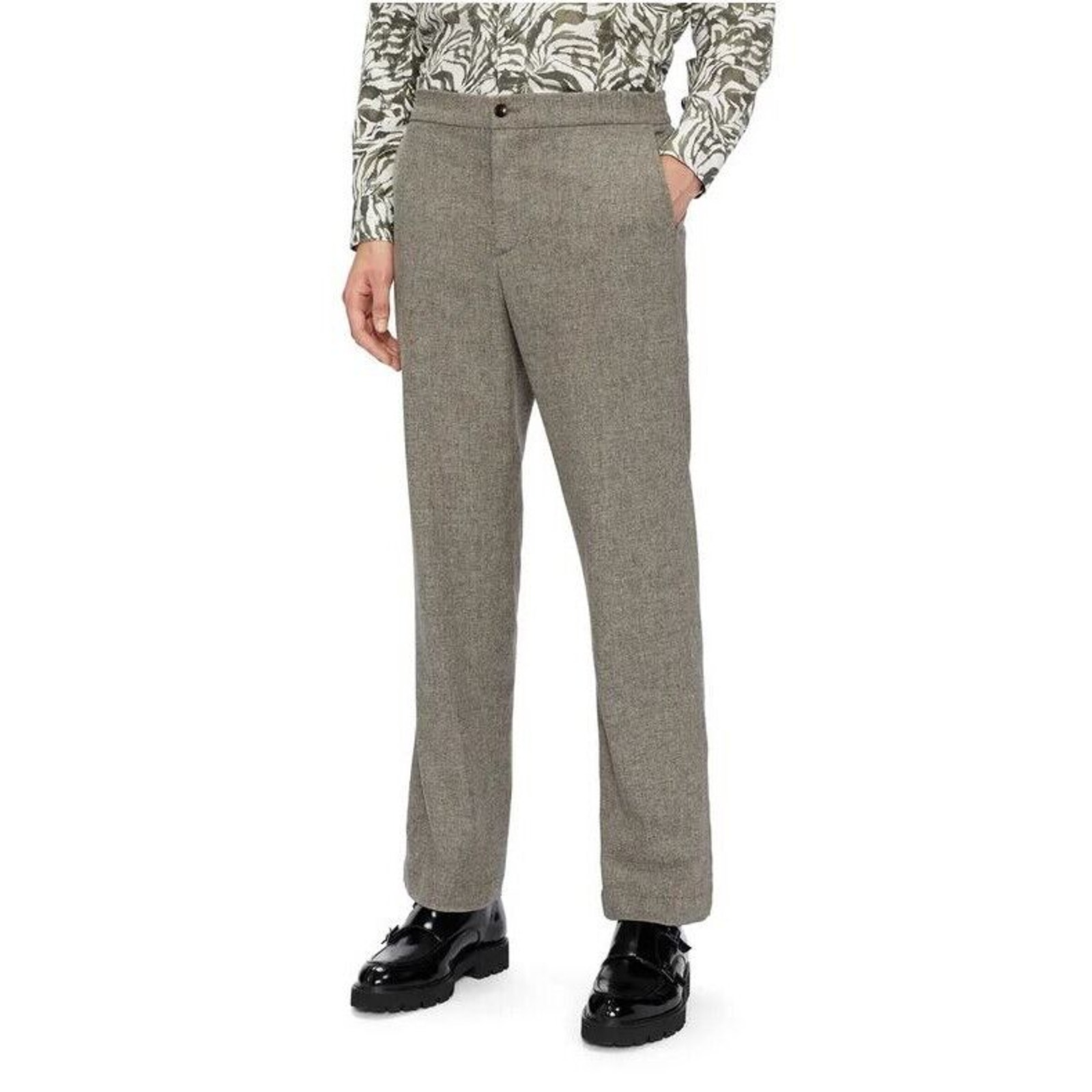 Ted Baker Men's Beige Shuttle Leyden Fit Wool Blend Flannel Trousers Size 36R