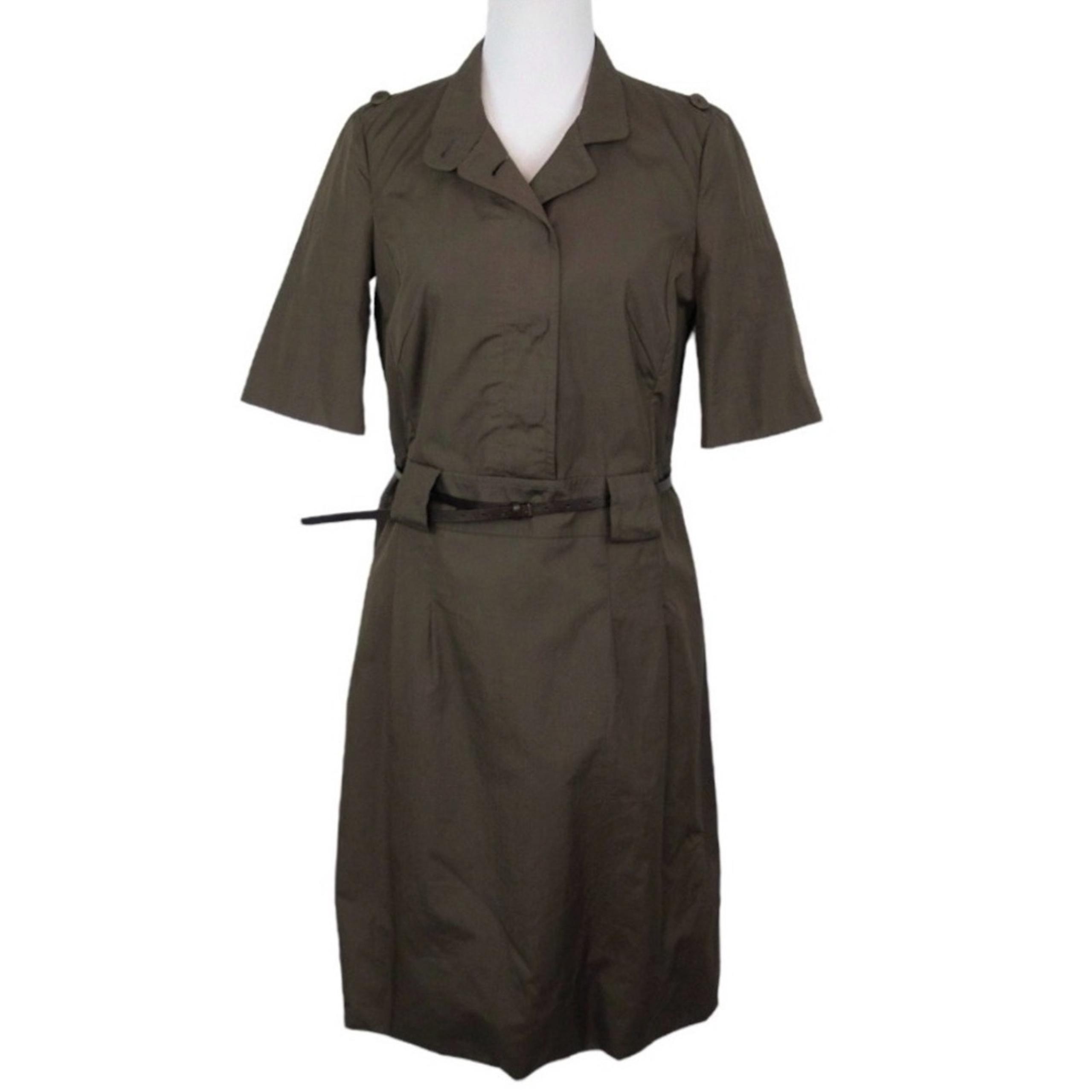 AKRIS PUNTO Taupe Brown Belted Shirtdress Short Sleeve Knee-Length Womens Size 8