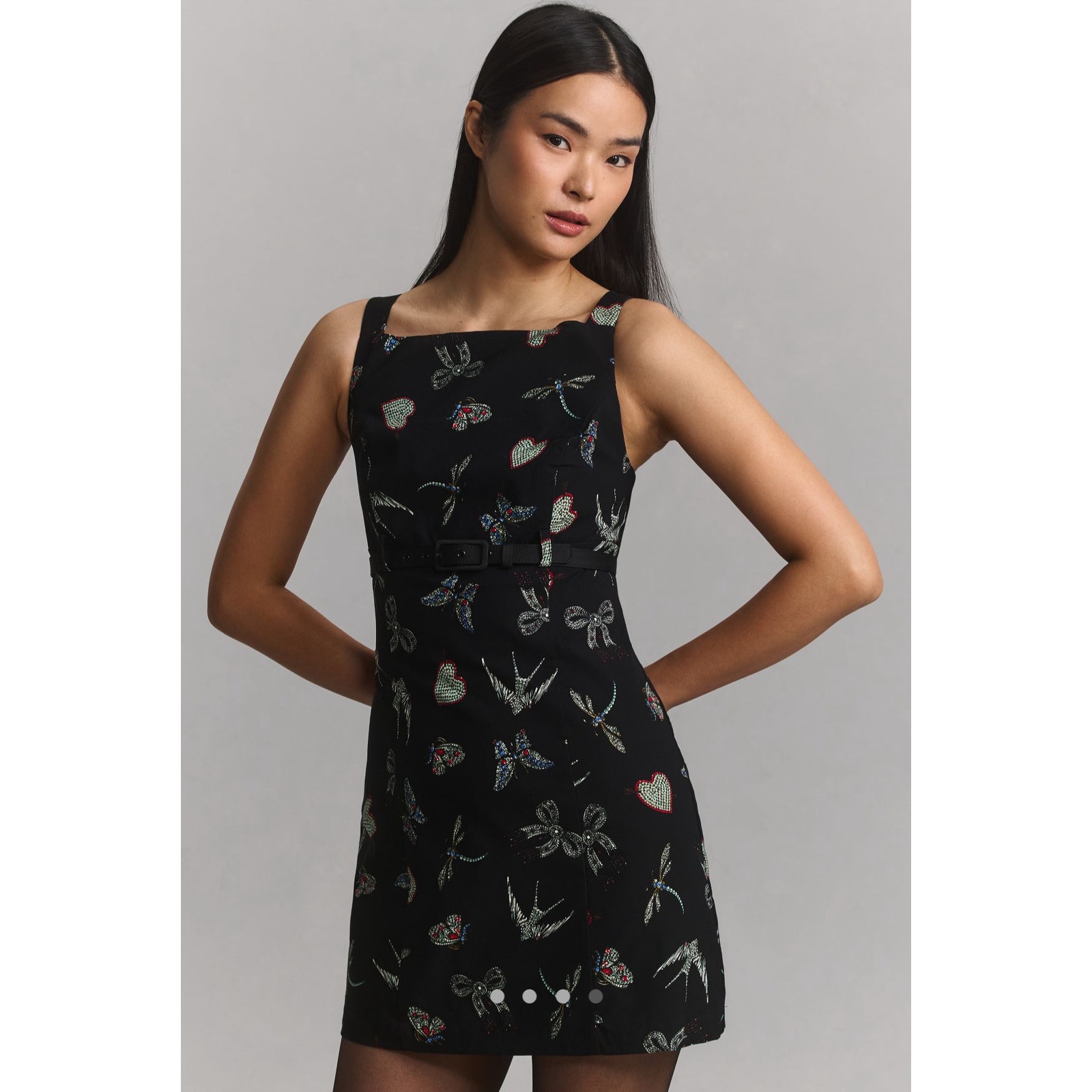 Anthropologie NWT Maeve Sleeveless Boat-Neck Printed Belted Mini Dress Size 6