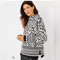 ANN TAYLOR Mixed Animal Print Mock Neck Sweater Women's Size M