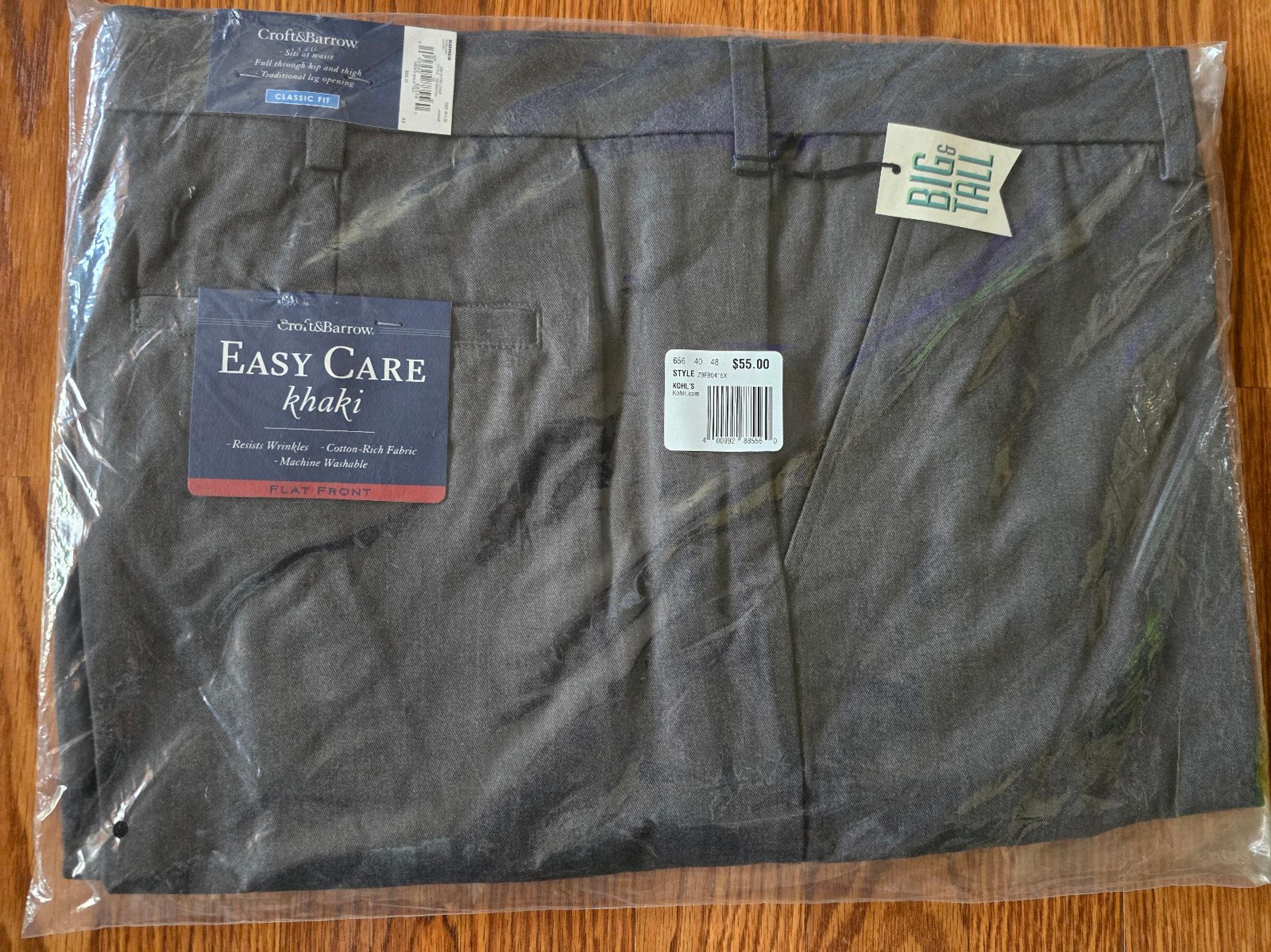 Men's 48×32 Croft & Barrow Dress Pants Slacks Chinos NWT Grey